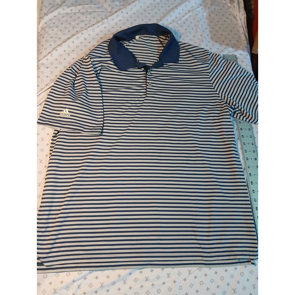 Vintage Adidas Golf Shirt Short Sleeve Men’s Polo Navy&Gray Stripped Siz XL